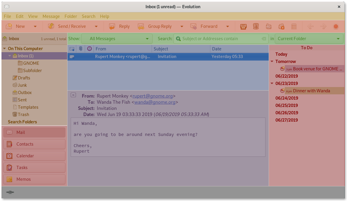 The Evolution mail main window